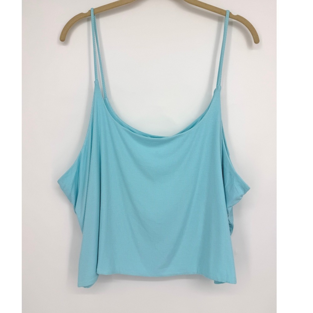 BP Nordstrom Womens 3X Blue Ribbed Knit Spaghetti Strap Cami Cropped Top